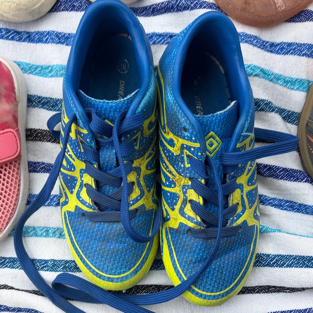 Blue & Yellow Kids soccer cleats